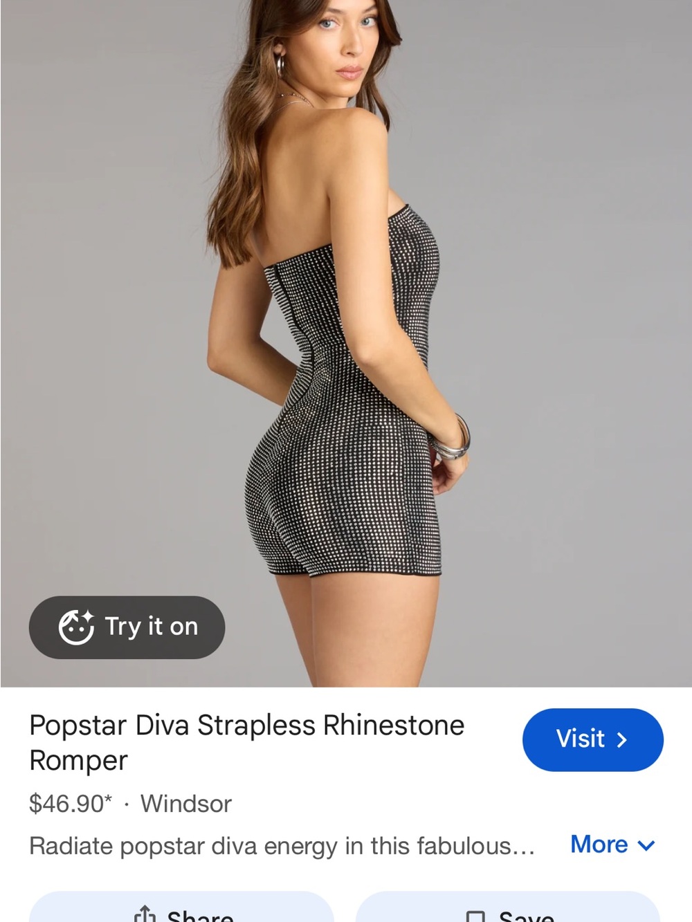 Windsor Black Strapless Rhinestone Romper